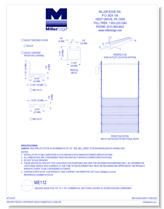 ME112 Sensing Edge (7/8” to 1-1/8” Sectional Doors)