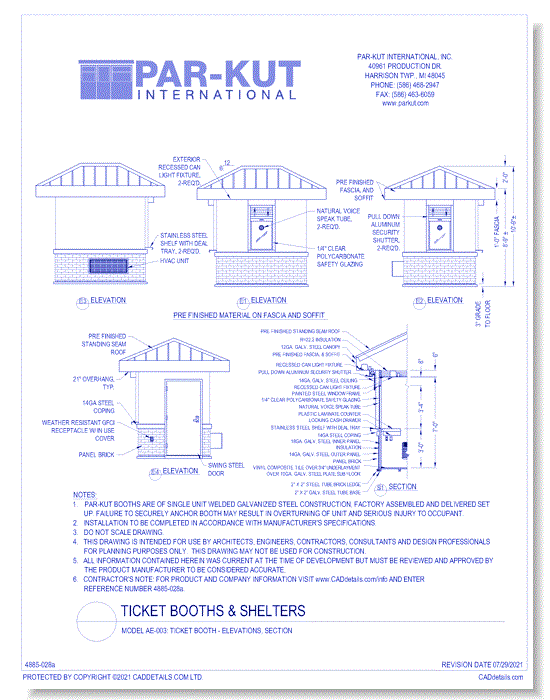 AE-15-040: Ticket Booth - Elevations, Section