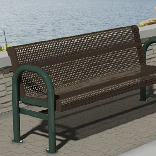 View Riverview Series: Surface Mount Contour Bench w/ Thermo-Plastic Coated R-Type Perforated Steel Seat