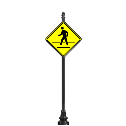 CAD Drawings Brandon Industries Complete 30" Diamond Pedestrian Crossing Sign with SB-94 Base