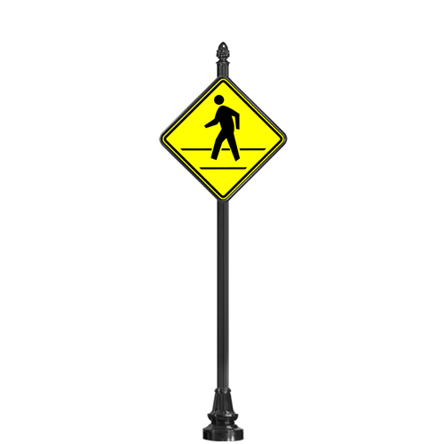 CAD Drawings Brandon Industries Complete 30" Diamond Pedestrian Crossing Sign with SB-93 Base