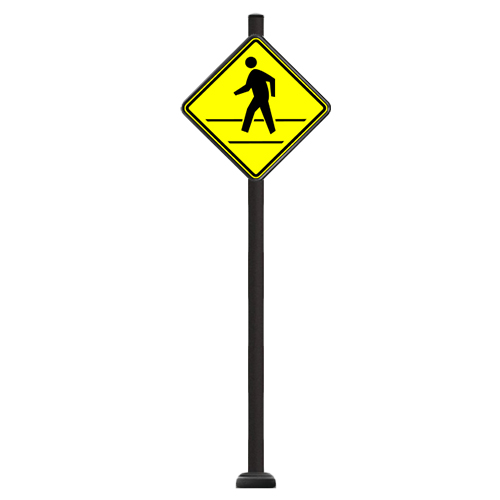 CAD Drawings Brandon Industries Complete 30" Diamond Pedestrian Crossing Sign with SBQ-14 Base
