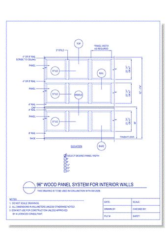 96 Inch Wood (3) Panel System for Interior Walls