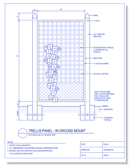 Trellis Panel - In Ground Mount - Rectangular w/ 4 Inch Square Grid