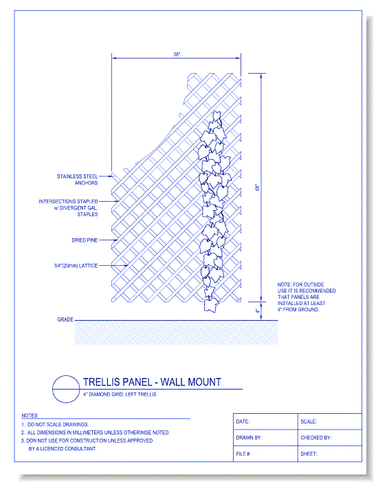 Trellis Panel - Wall Mount - 4 Inch Diamond Grid, Left Trellis