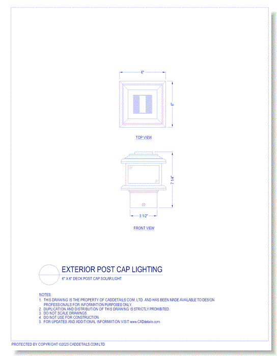 Exterior Post Cap Lighting: 6" x 6" Deck Post Cap Solar Light