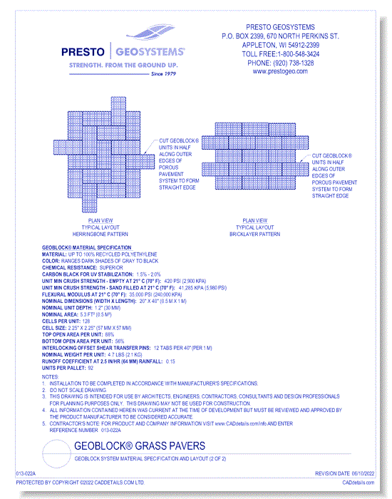 Geoblock System Material Specification and Layout (2 of 2)