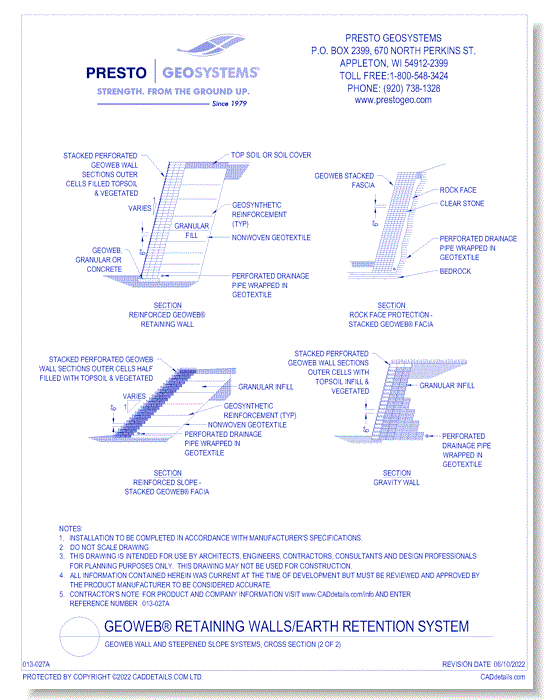 Geoweb Wall and Steepened Slope Systems, Cross Sections (2 of 2)