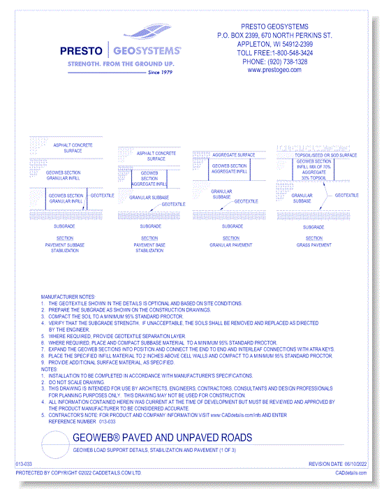 Geoweb Load Support Details, Stabilization and Pavement (1 of 3)