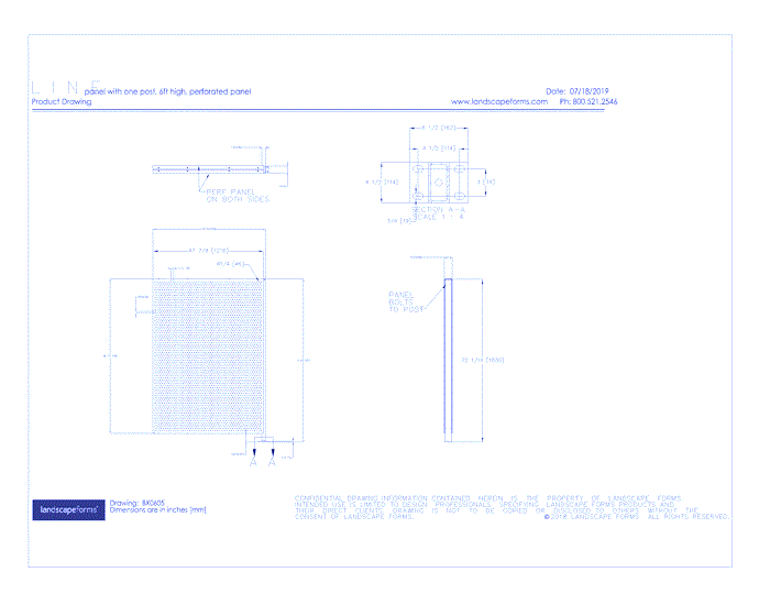 LINE Panel With One Post, 6ft High, Perforated Panel