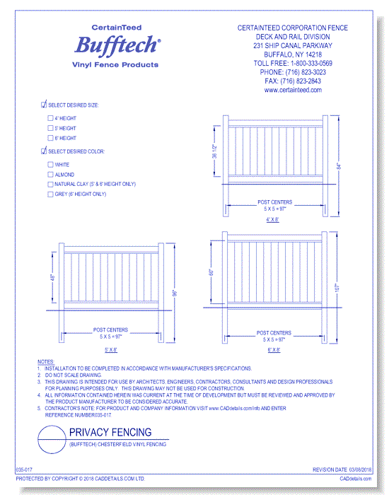 Bufftech: Chesterfield Vinyl Fencing (4, 5 & 6 Ft. Height)