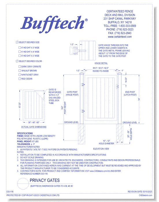 Bufftech: Sherwood Gates (70 x 36, 48, 60)