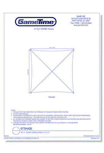 QRI110 - Square Umbrella Shade 12’ x 12’ x 8"
