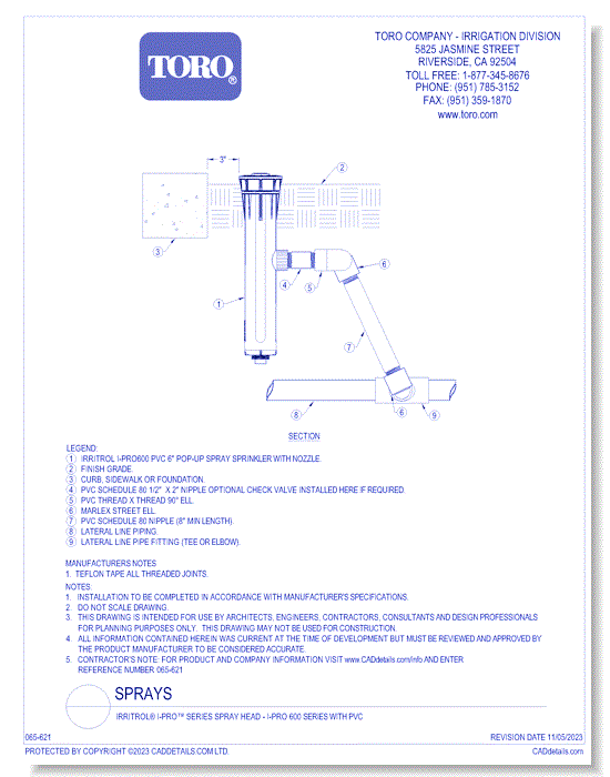 Irritrol® I-PRO™ Series Spray Head - I-PRO 600 Series with PVC