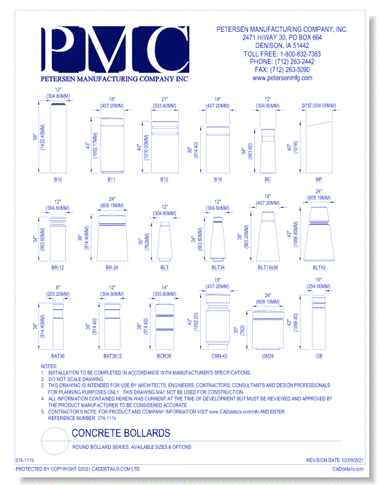 Round Bollard Series, Available Sizes & Options