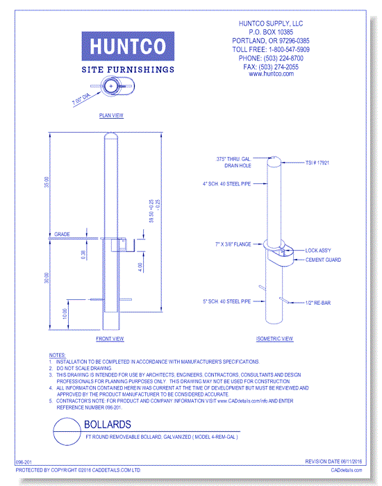 Bollard: 4 ft Round Removeable Bollard