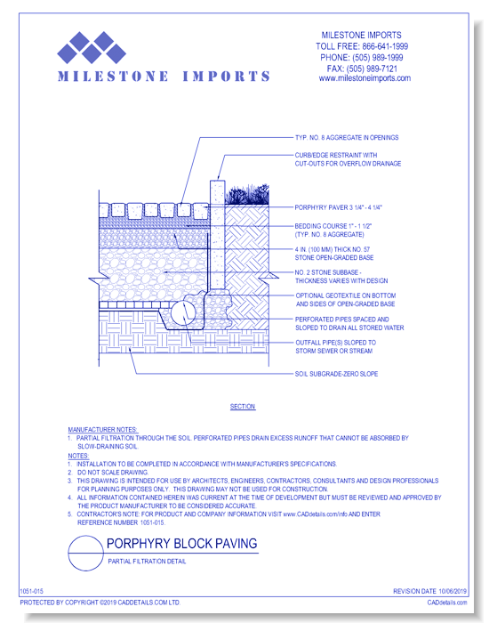 Porphyry Block Paving: Partial Filtration Detail