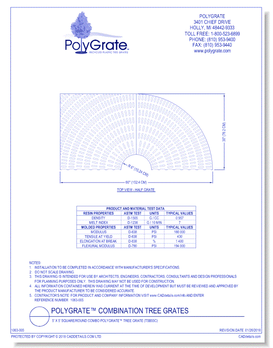 5' x 5' Square/Round Combo PolyGrate™ Tree Grate (TSB55C)