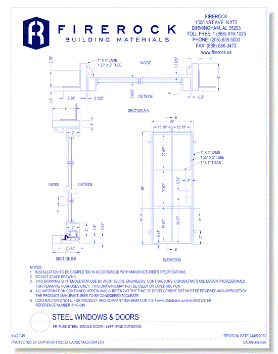 FR Tube Steel: Single Door - Left Hand Outswing