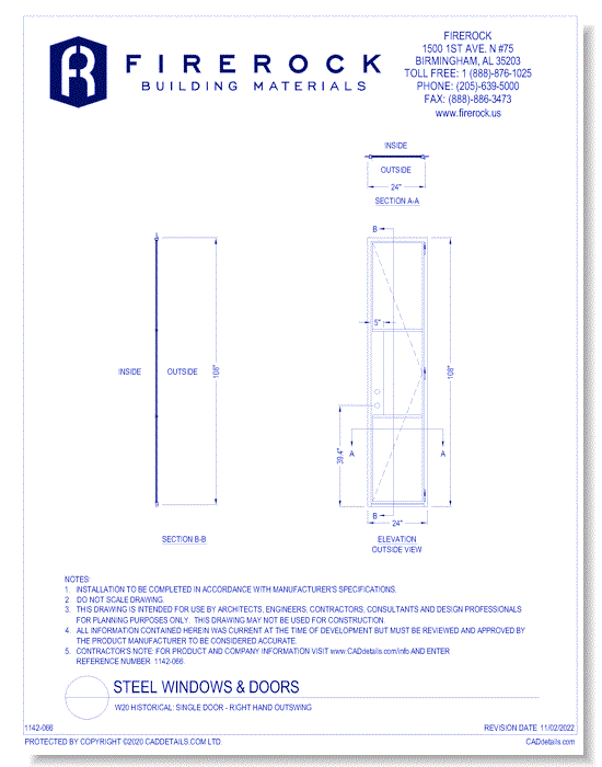 W20 Historical: Single Door - Right Hand Outswing