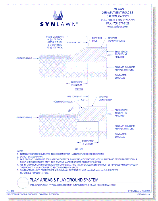 SYNLawn SYNPour: Typical Cross Section SYNPour Extended and Rolled Down Edge 