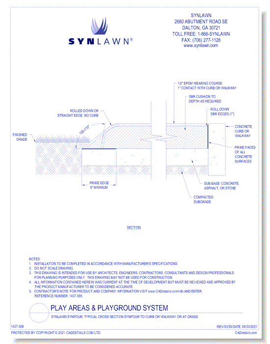 SYNLawn SYNPour: Typical Cross Section SYNPour to Curb or Walkway or At Grass