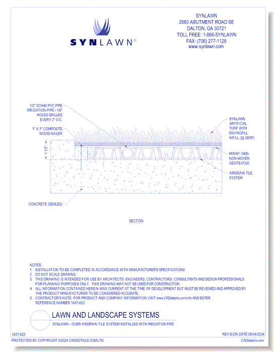SYNlawn Over Airdrain Tile System Installed With Irrigation Pipe