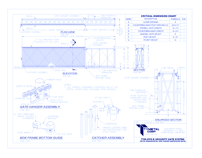 TYM-HYD Box Frame Cantilever Gate System - Ornamental