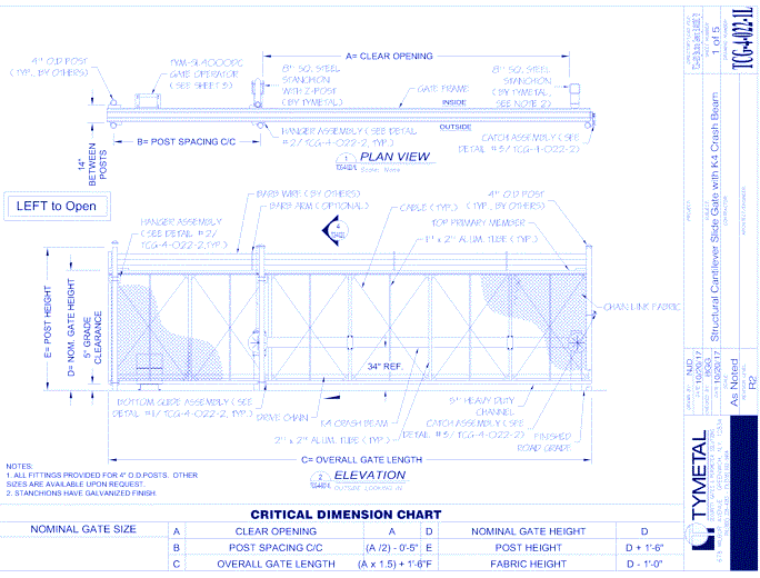 (K4) TCG-4 Crash Rated Structural Cantilever Slide Gate & Operator System ASTM F2656 M30-P1/K4 - Chain Link