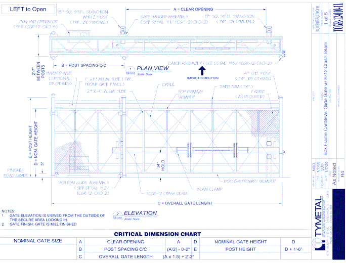 (K12) TCGR-12 Crash Rated Box Frame Cantilever Slide Gate & Operator System ASTM F2656 M50-P2/K12 - Chain Link
