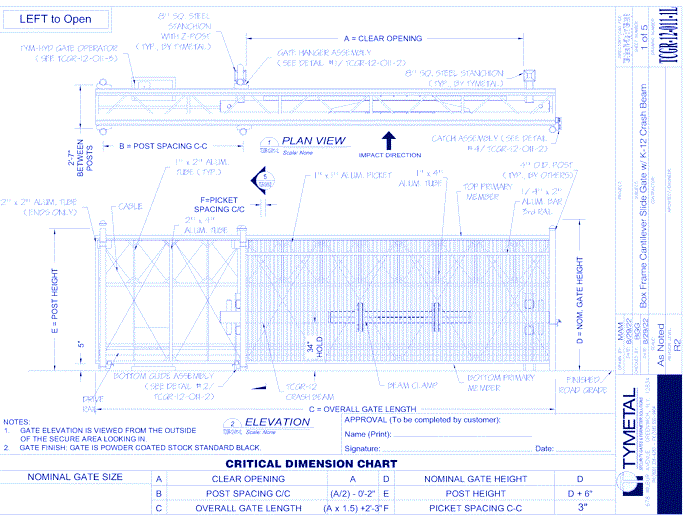 (K12) TCGR-12 Crash Rated Box Frame Cantilever Slide Gate & Operator System ASTM F2656 M50-P2/K13 - Ornamental