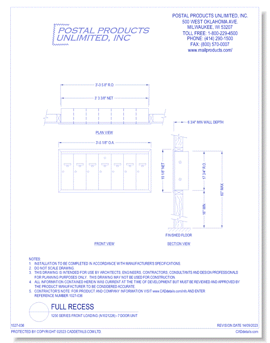 1250 Series Front Loading (N1021226) - 7 Door Unit