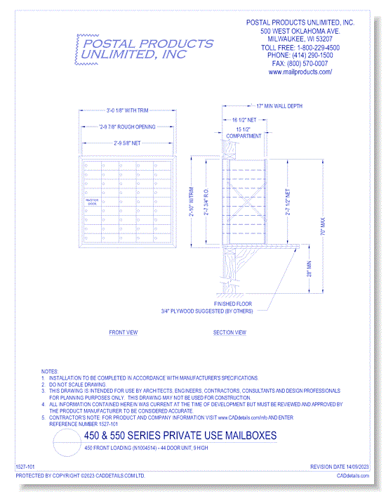 450 Front Loading (N1004514) - 44 Door Unit, 9 High