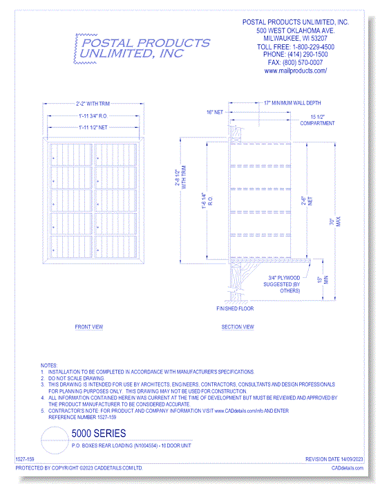 P.O. Boxes Rear Loading (N1004554) - 10 Door Unit