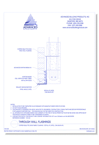 Copper Sealtite 2000® Fabric Flashing - Detail at Lintel ( CMU Back-Up )