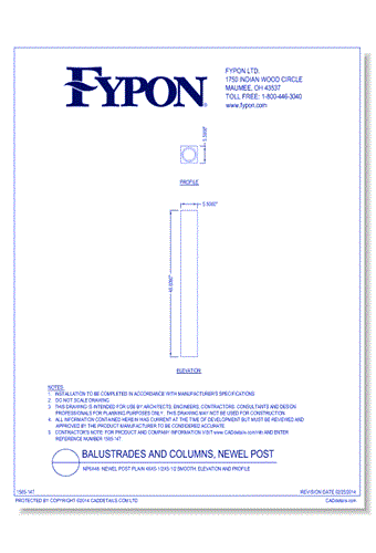 NP6x48: Newel Post Plain 48x5-1/2x5-1/2 Smooth, Elevation