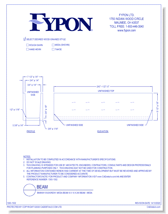 BMM8X10X240RDW: Mesa Beam 8 x 10 x 240 Beam - Mesa