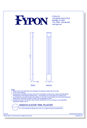PIL11x108: Pilaster Fluted Adj Plth 108x11x3-1/2 Smooth, Elevation