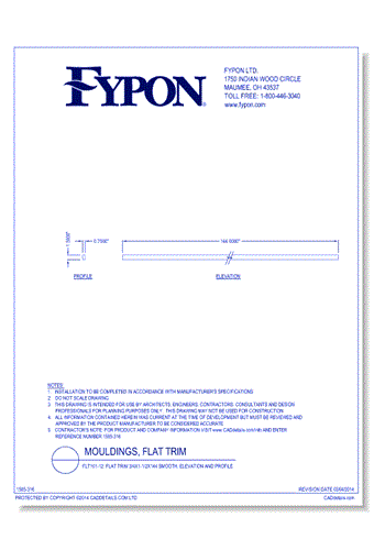 FLT101-12: Flat Trim 3/4x1-1/2x144 Smooth, Profile