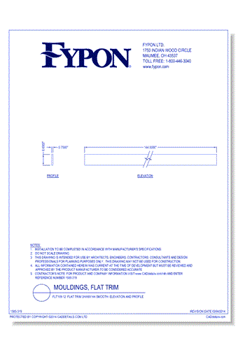 FLT109-12: Flat Trim 3/4x6x144 Smooth, Profile