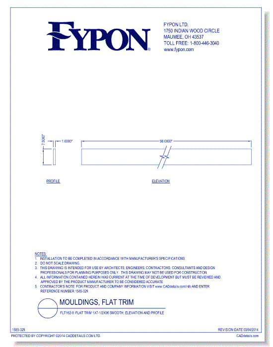 FLT162-8: Flat Trim 1x7-1/2x96 Smooth, Profile