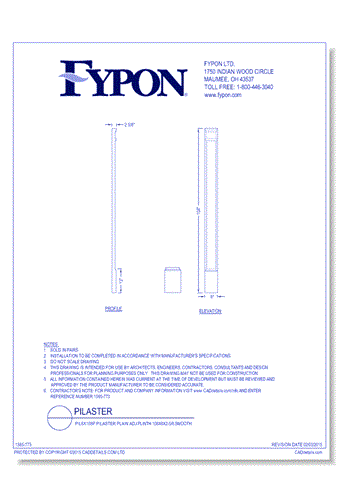 PIL8x108P: Pilaster Plain Adj Plinth 108x8x2-5/8 Smooth