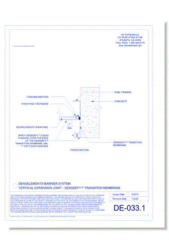 DE-033-1 - Vertical Expansion Joint - DENSDEFY™ Transition Membrane