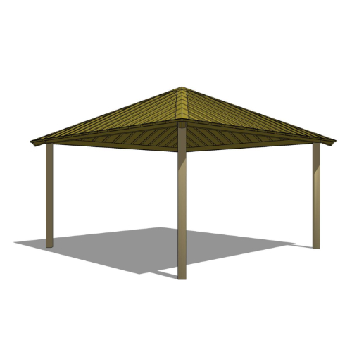 Series 8100, All-Steel Square Shelter, 4S16-AS: 16' x 16' : Elevation and Plan Views