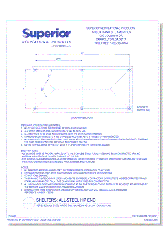 Series 8200, All-Steel Hip End Shelter, HE2044-AS: 20' x 44'  : Ground Plan