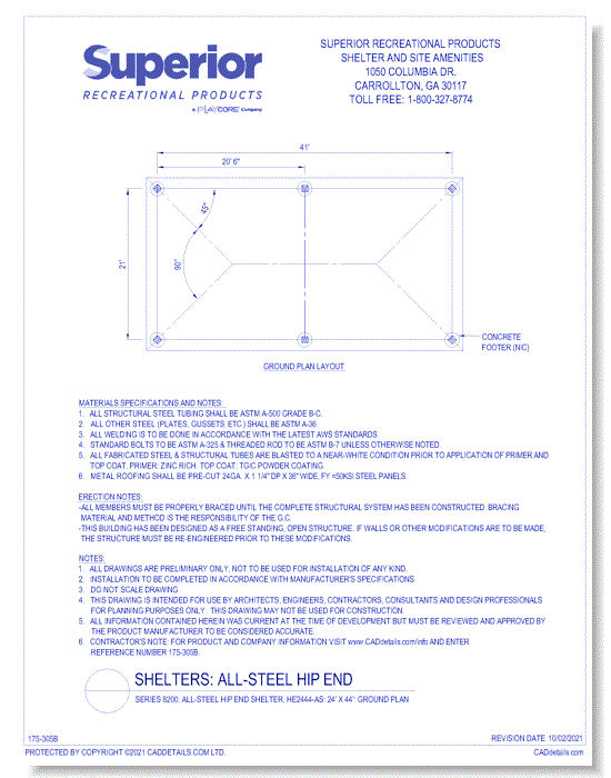 Series 8200, All-Steel Hip End Shelter, HE2444-AS: 24' x 44' : Ground Plan