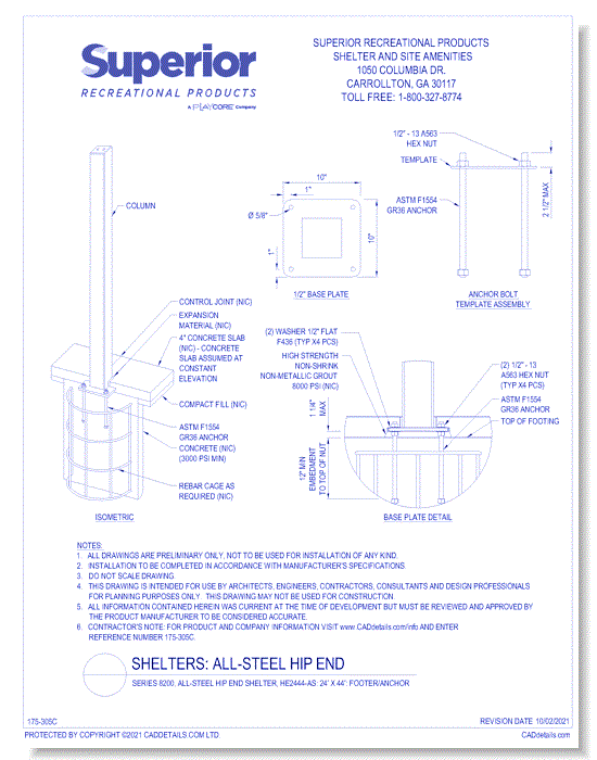 Series 8200, All-Steel Hip End Shelter, HE2444-AS: 24' x 44' : Footer/Anchor