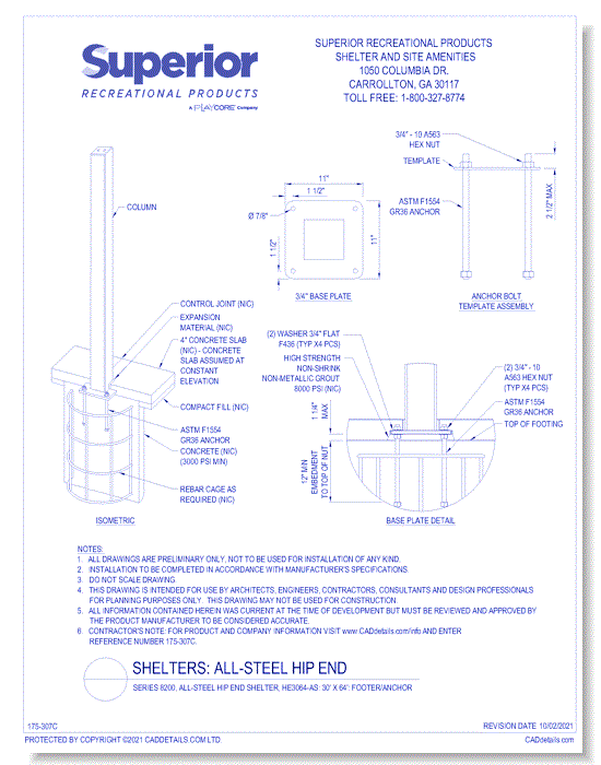 Series 8200, All-Steel Hip End Shelter, HE3064-AS: 30' x 64' : Footer/Anchor