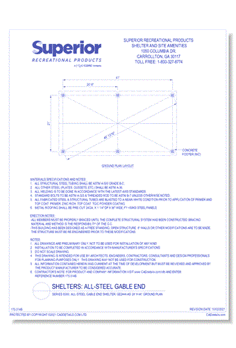 Series 8300, All-Steel Gable End Shelter, GE2444-AS: 24' x 44' : Ground Plan