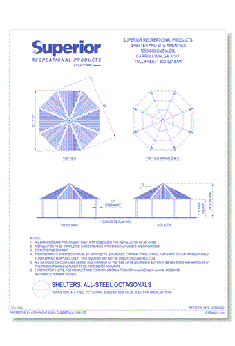 Series 8500, All-Steel Octagonal Shelter, 8S28-AS: 28' : Elevation and Plan Views
